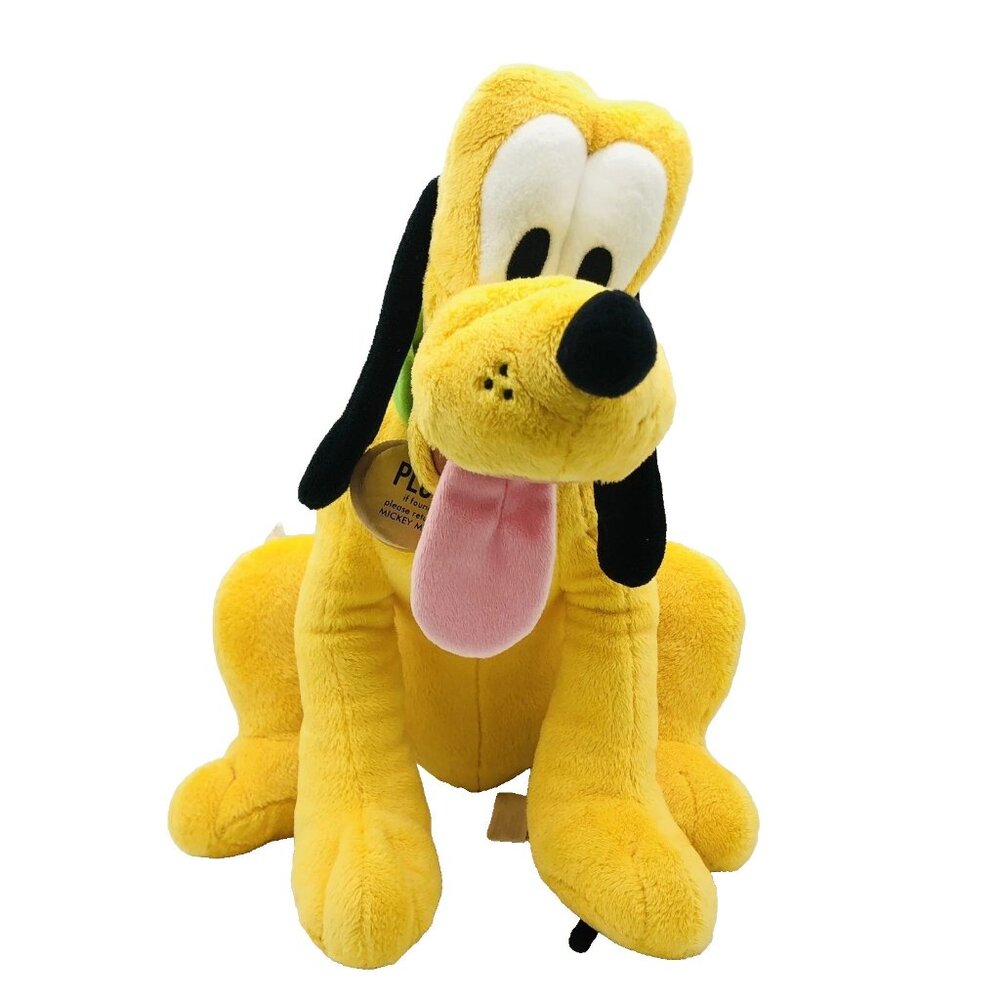 Disney Store Pluto Plush Stuffed Animal Mickey’s Sitting Dog Green Collar 17"